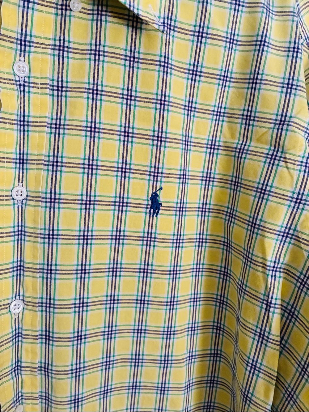 Ralph Lauren Yellow and Blue Plaid Short-Sleeve Button-Down Shirt men’s large - Picture 4 of 6